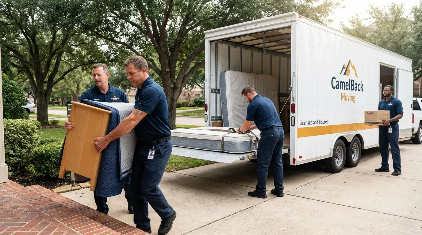 Crew loading residential truck for cross-state move from Orwell, OH