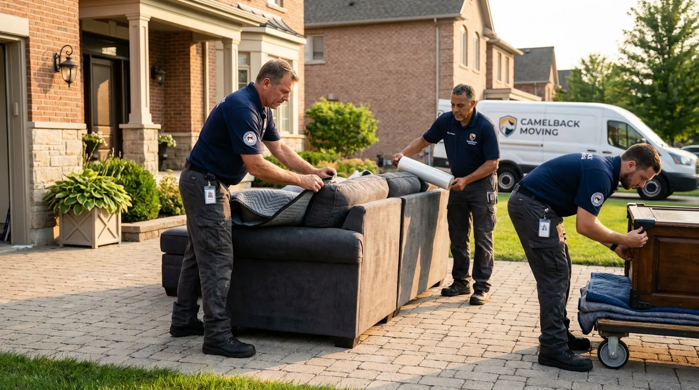 Large estate moving crew wrapping furniture in Orwell, OH